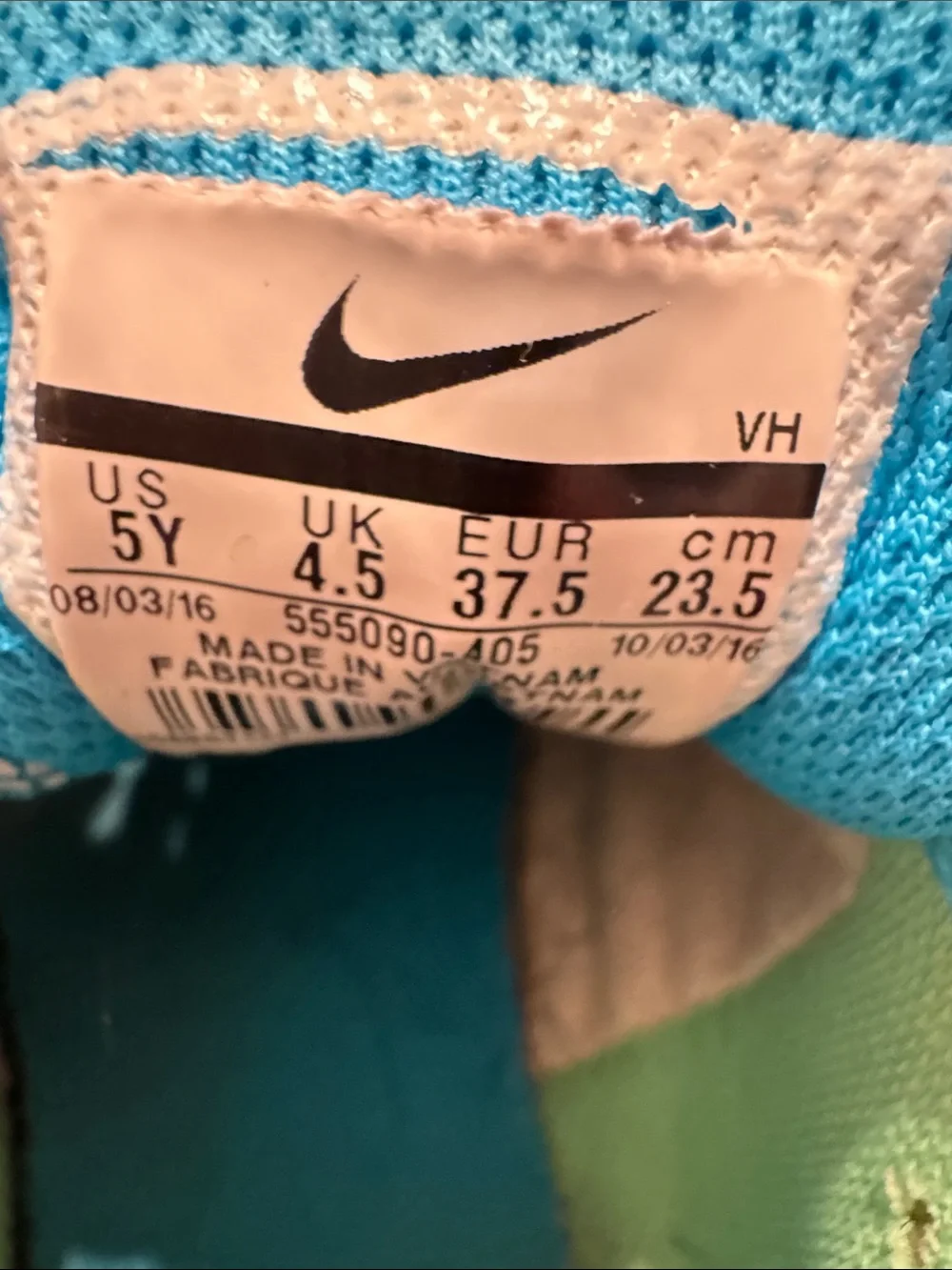 Nike Kids Teal and Lime Green Athletic Sneakers